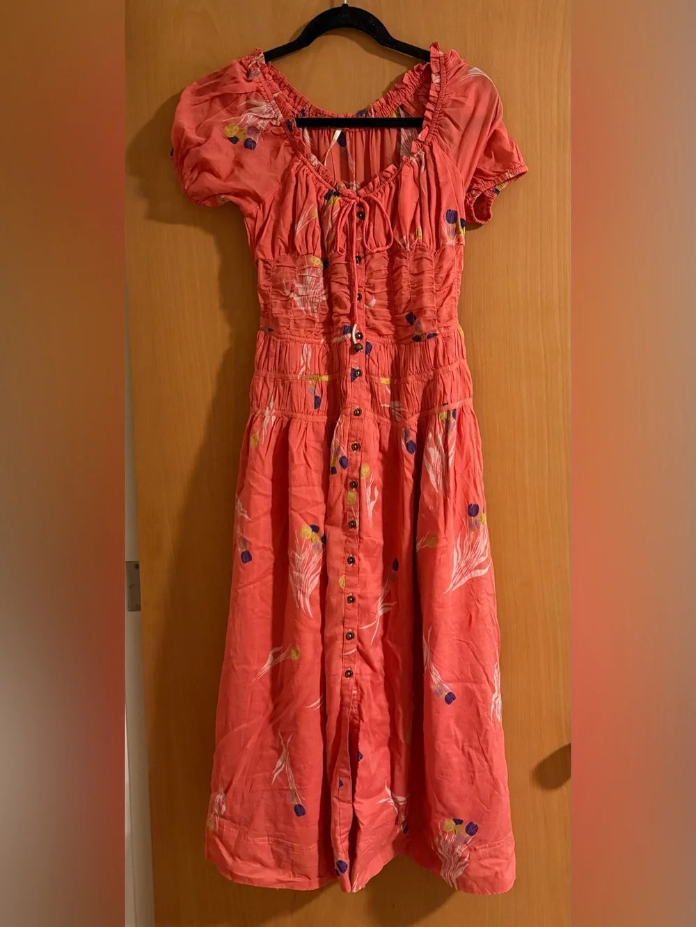 Free People Coral Maxi Dress with Multicolor Embroidery